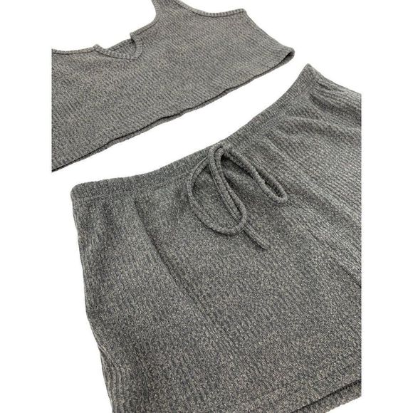 Lot of 2 Shorts plus bralette top 1817 size 1XL gray ribbed lounge - Picture 3 of 6